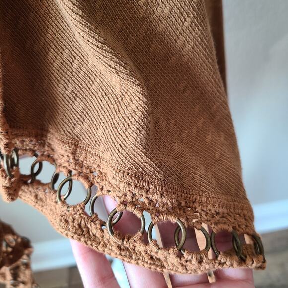 XCVI Crochet Boho Retro Open Women Cardigan Small Western Long‎ Sleeves Camel - Picture 2 of 12